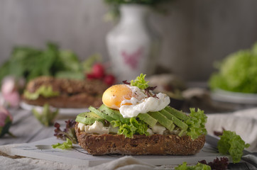Homemade avocado poached egg sandwich