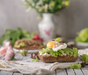 Homemade avocado poached egg sandwich