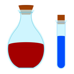 Healing and Mana Potions. Cartoon Magic Elixir Flask isolated on white background. Adventure Items. Vector illustration for Your Design, Game, Card, Web.