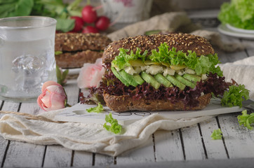 Homemade avocado lettuce sandwich