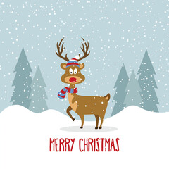 Beautiful flat design Christmas card with reindeer © Claudia Balasoiu