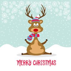 Beautiful flat design Christmas card with reindeer