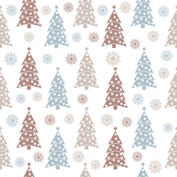 Christmas seamless pattern with Christmas trees and snowflakes © Claudia Balasoiu