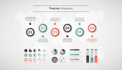 Timeline vector infographic. World map