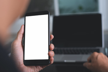 Mock up, man using smartphone