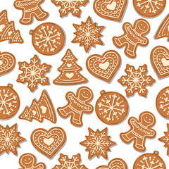 Fototapeta na wymiar Festive Christmas seamless pattern with gingerbread