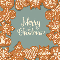 Beautiful Christmas card with gingerbread