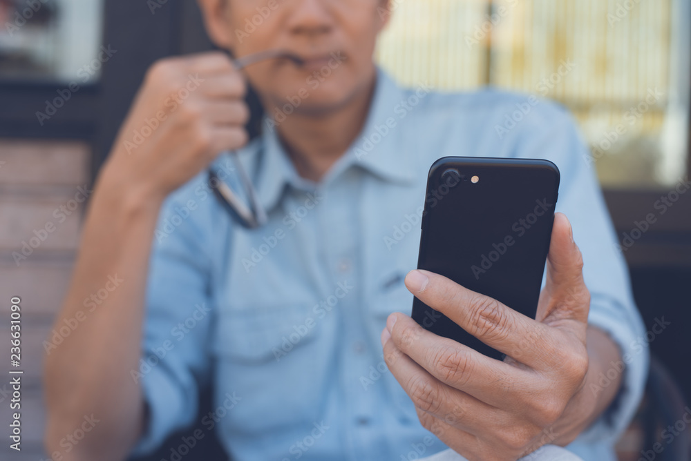 Poster man using smartphone