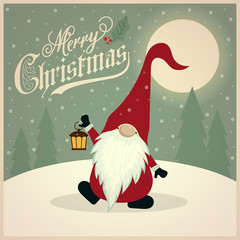 Beautiful retro Christmas card with gnome