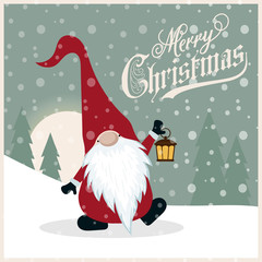Beautiful retro Christmas card with gnome