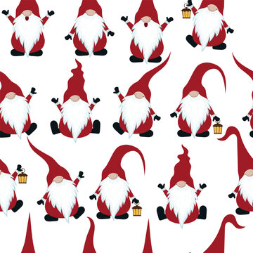 Chritmas seamless pattern with gnomes