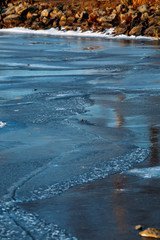 Beautiful blue ice on the winter lake