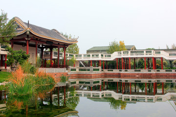 Fototapeta na wymiar Lingnan garden landscape architecture in a park, china