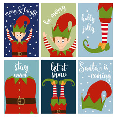 Christmas card collection with elves
