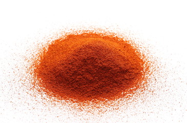 Pile of red paprika powder isolated on white background