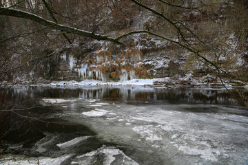 Jagst Germany in the winter. Frozen river