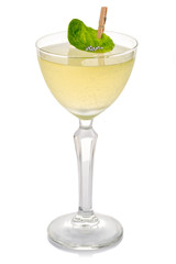 Yellow alcohol coctkail with fresh mint isolated on white