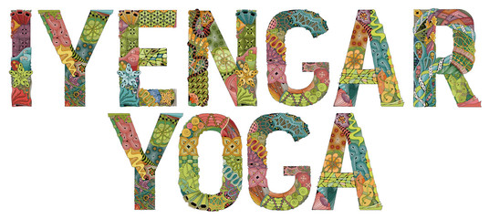 Words IYENGAR YOGA. Vector decorative zentangle object