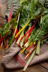 Fresh rainbow swiss chard top view