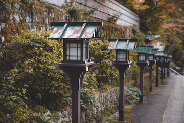 japanese wooden lantern in the park