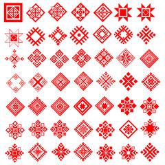 Red ethnic Slavic pattern on white background