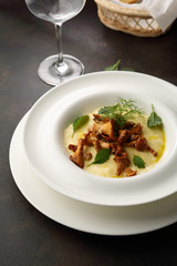Italian polenta with fried mushrooms chanterelles