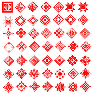Red ethnic Slavic pattern on white background