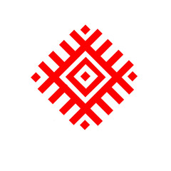 Red the ethnic element of the Slavic pattern on a white background
