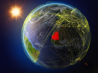 Naklejka premium Mauritania on Earth with network