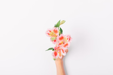 Woman's hand holding small pink bouquet