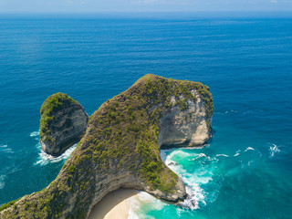Aerial view of the Kelingking beach located on the island of Nusa Penida, Indonesia