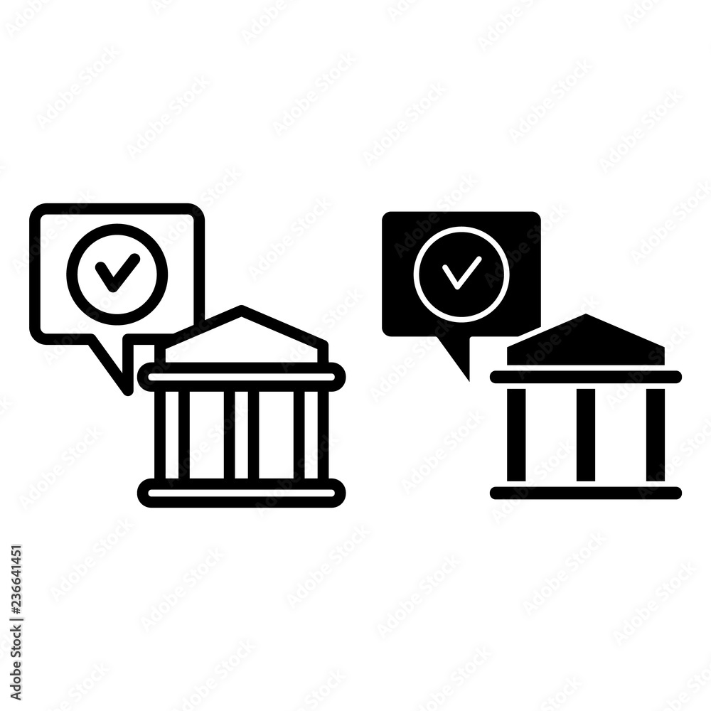 Poster university building with check line and glyph icon. scool with tick vector illustration isolated on 