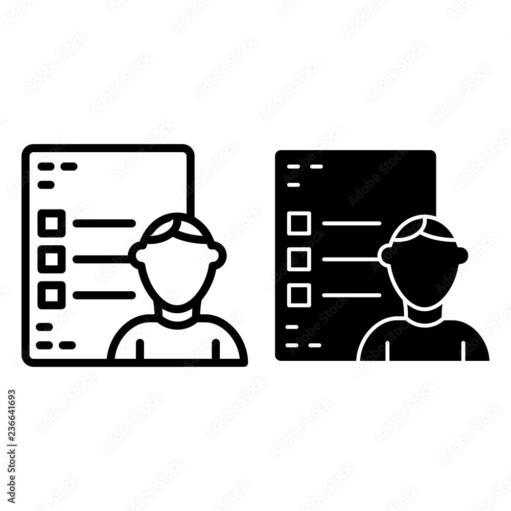 Poster student and exam test line and glyph icon. student and questionnaire vector illustration isolated on