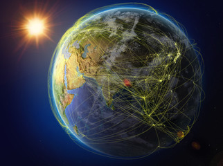 Naklejka premium Bangladesh on Earth with network