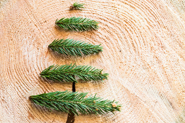 Christams tree made of twigs laying on the natural wood slice background - 236644034