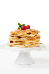 Pancake cake with raspberries