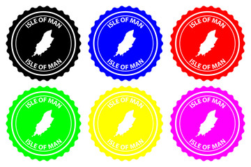 Isle of Man - rubber stamp - vector, Isle of Man map pattern - sticker - black, blue, green, yellow, purple and red