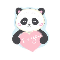 Vector Illustration: A cute cartoon giant panda is sitting on the ground, sticking tongue out, with a branch of bamboo leaves in hand