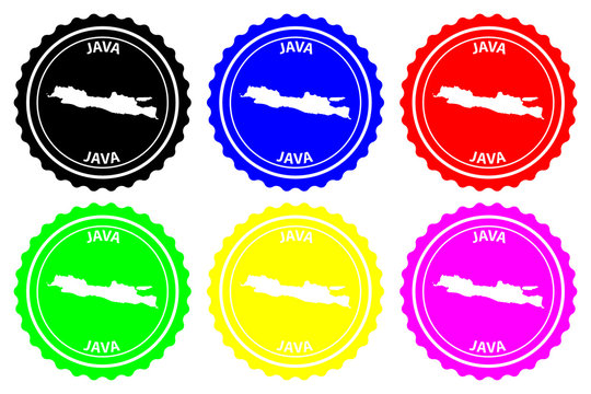 Java - rubber stamp - vector, Java map pattern - sticker - black, blue, green, yellow, purple and red