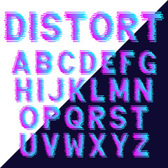 Decorative alphabet letters with glitch effect.