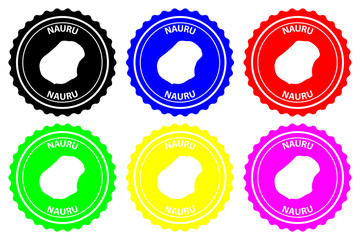 Nauru - rubber stamp - vector, Republic of Nauru island (Pleasant Island) map pattern - sticker - black, blue, green, yellow, purple and red