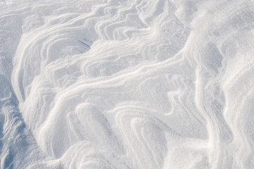 Wind sculpted patterns on snow surface.