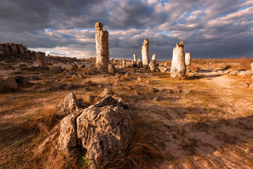 Phenomenon rock formations in Bulgaria around Varna - Pobiti kamani. National tourism place. Upright stone. Earth pillar in Bulgaria