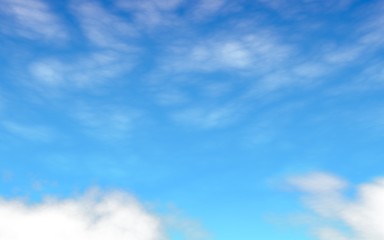 Fototapeta premium Blue sky background with white clouds. Abstraction group of clouds on clear blue sky on sunny day. 3D illustration