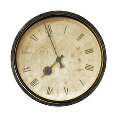 Vintage clock isolated on white background.