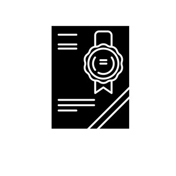Cerificate black icon, concept vector sign on isolated background. Cerificate illustration, symbol