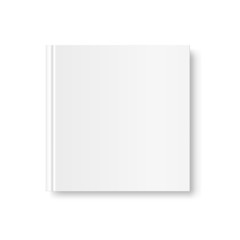 Square closed book mock up isolated on white background. White blank cover. 3D realistic book, notepad, diary etc vector illustration
