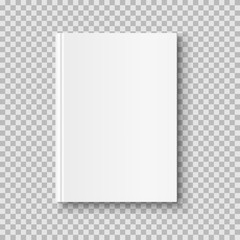 Vertical closed book mock up isolated on transparent background. White blank cover. 3D realistic book, notepad, diary etc vector illustration