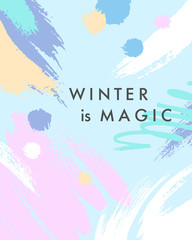 Trendy winter poster with hand drawn shapes and textures in soft pastel colors.Unique graphic design perfect for prints,flyers,banners,invitations,special offer and more.Modern vector illustration.