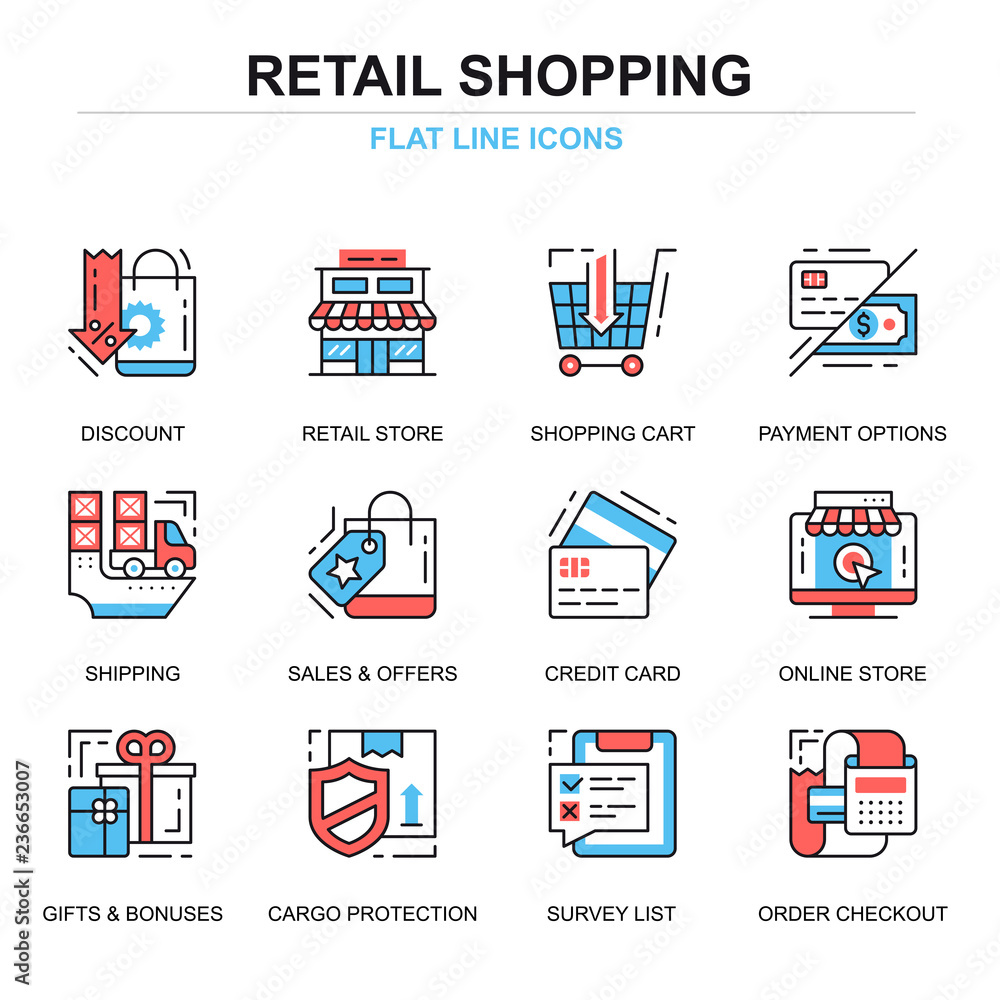 Poster flat line shopping and e-commerce icons concepts set for website and mobile site and apps. delivery 